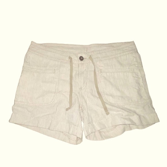 Women’s The North Face Linen Shorts Drawstring and Button Fly Striped Size 8 - Picture 1 of 10